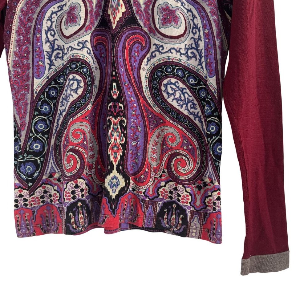 Etro Milano Womens Paisley Wool Viscose Knit Long Sleeve Top Red Multicolor EU42 - Picture 4 of 7